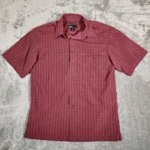 Marc Edwards Shirt Men's Medium Plaid Red Button‎ Up Short Sleeve Lightweight